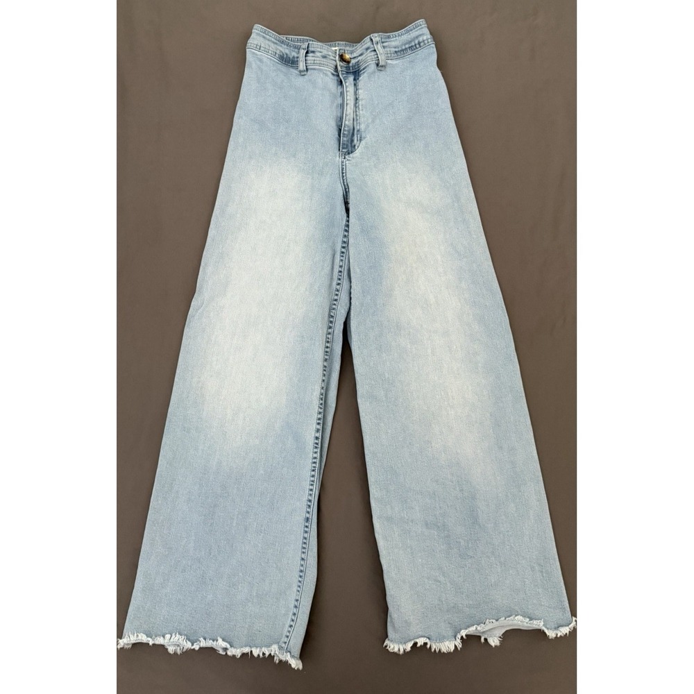 Billabong Free Fall Jeans Womens SZ 26 High Rise Wide Leg Indigo Raw Hem Stretch